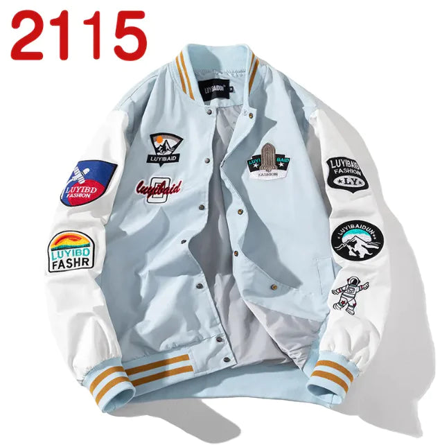 Embroidered Color Block Baseball Jacket